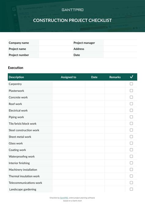 Key Stages of Construction Project Checklist