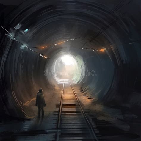 Light at the End of the Tunnel.Concept Art Stock Illustration ...