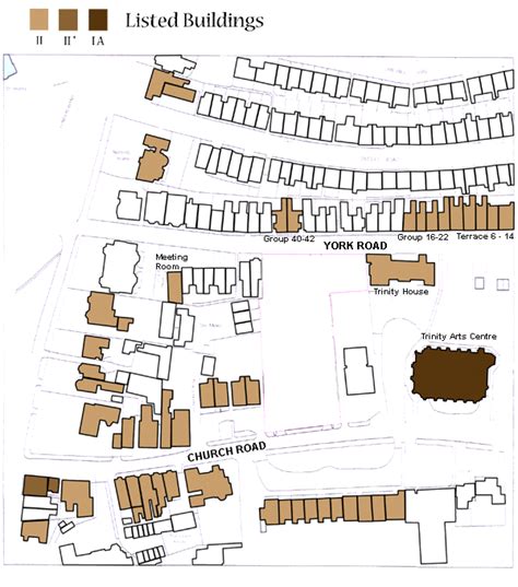 Listed buildings in the surroundings of York Road and Church Road ...