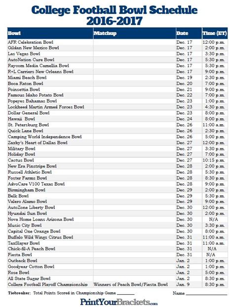 Ncaa Football Bowl Games 2023 Printable Schedule - Printable Online