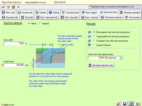 Calculation of Flow of Water over Weirs