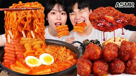 ASMR MUKBANG Spicy convenience store food| ramen| tteokbokki|chicken ...