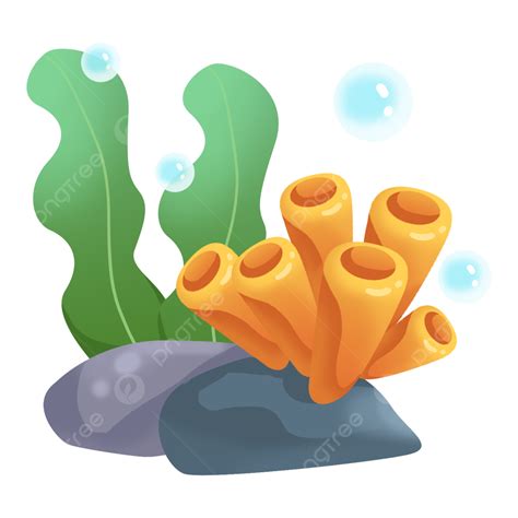 Seaweed Coral Clipart Transparent Background, Hand Drawn Cartoon Marine ...