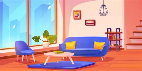 Free Vector | House living room near stair cartoon background