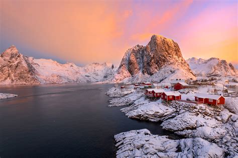 Lofoten Islands Norway Red Cabins In Winter Fine Art Print | Photos by ...