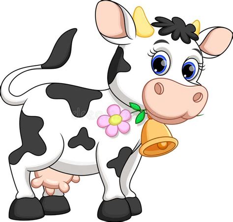 Cute Cow Cartoon with Flower Bell