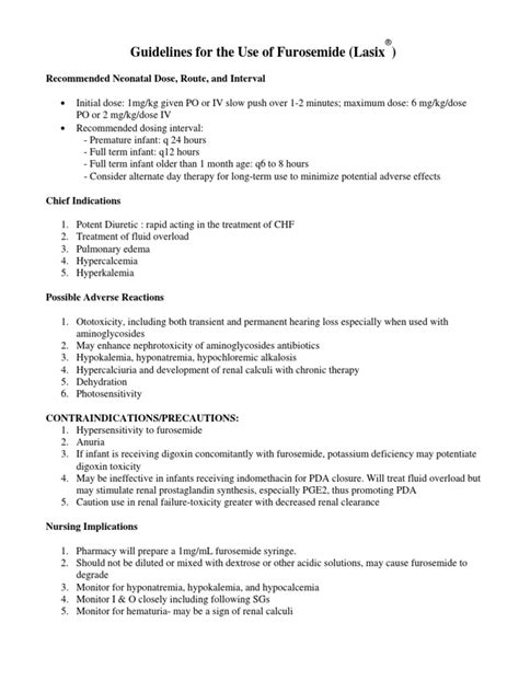 Guidelines For The Use of Furosemide (Lasix) : Recommended Neonatal ...