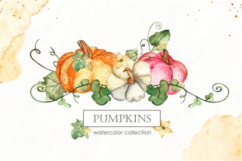 Watercolor Pumpkins. Clipart, premade cards, seamless patterns, frames ...