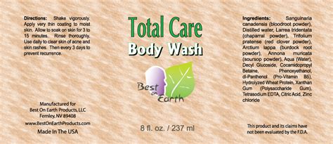 Total Care Body Wash 8 oz. Label