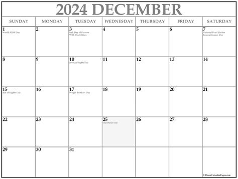 December 2024 with holidays calendar