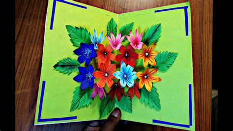 DIY Flower Bouquet Pop up Card-Paper Crafts-Handmade Craft - YouTube