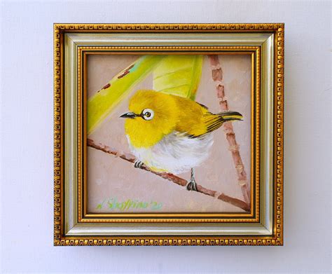 Tiny Yellow Bird Painting Oil Small Birdie Art Original | Etsy