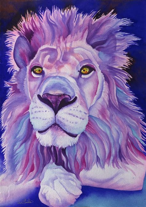 Louie the White Lion: Signed Print from original watercolor cat lion p ...