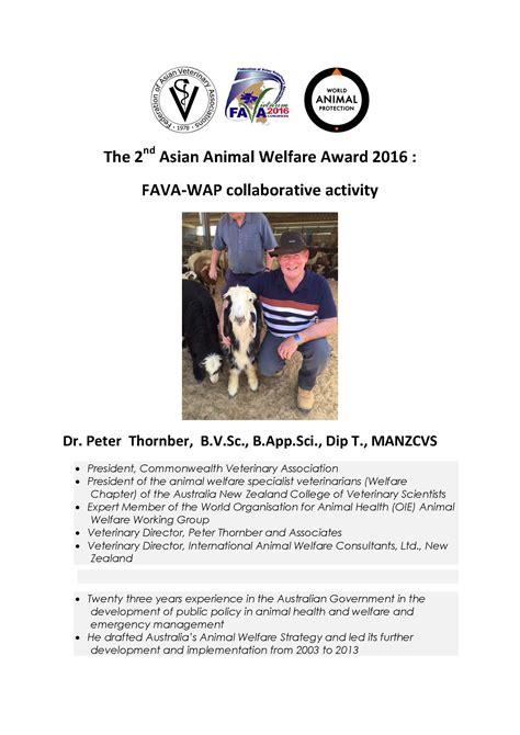 The 2nd Asian Animal Welfare Award 2016 : FAVA-WAP collaborative ...