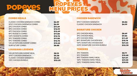 Menu At Popeyes Chicken