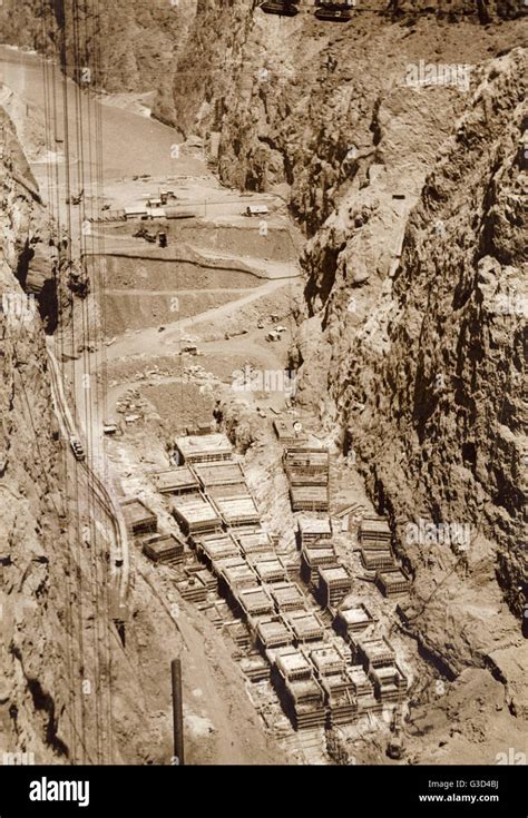 The Hoover Dam (Boulder Dam), Nevada, USA -- construction phase, with ...