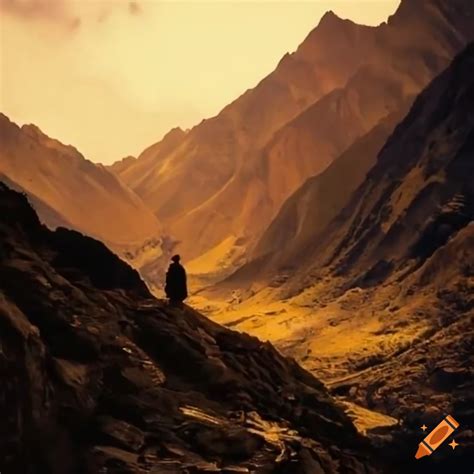 A person from the village of manang nepal, trekking through mountains ...