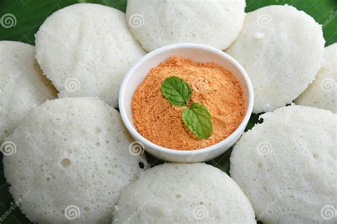 Idli or Idly with Coconut Chutney South Indian Breakfast Food Stock ...