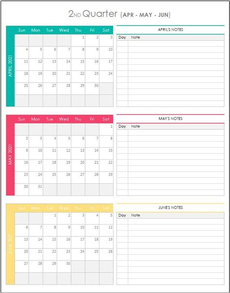 Quarterly Calendar 2021 Excel Template | Etsy Weekly Schedule Planner ...