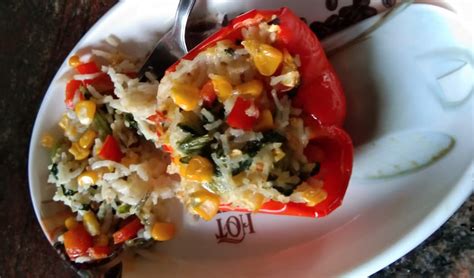 Rice Stuffed Capsicum Bake Recipe - Cooking Revived