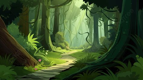 An Image Of A Cartoon Path Going Through A Forest Background, Animated ...