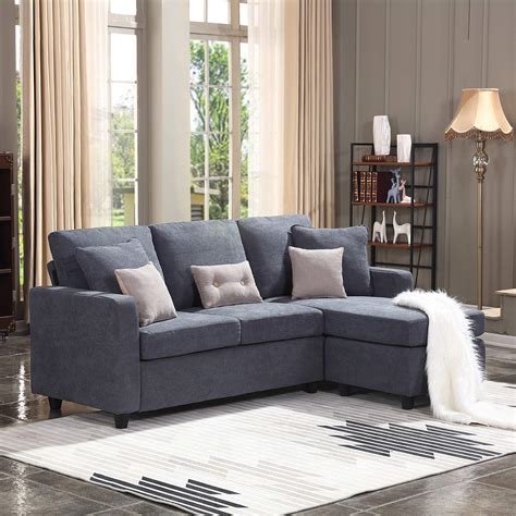 HONBAY Convertible Sectional Sofa, L Shaped Couch with Linen Fabric ...