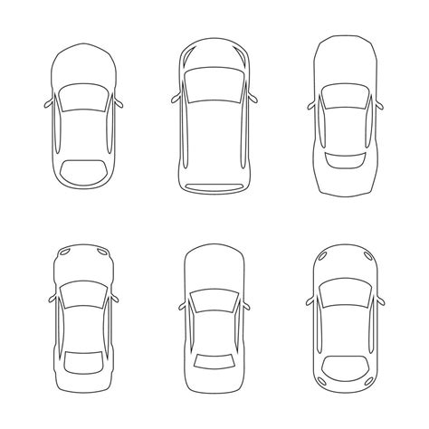 set of top view car silhouettes linear illustration 17545634 Vector Art ...