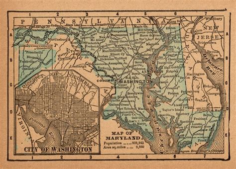 1888 Rare Antique MARYLAND State Map MINIATURE Vintage Map of Maryland ...