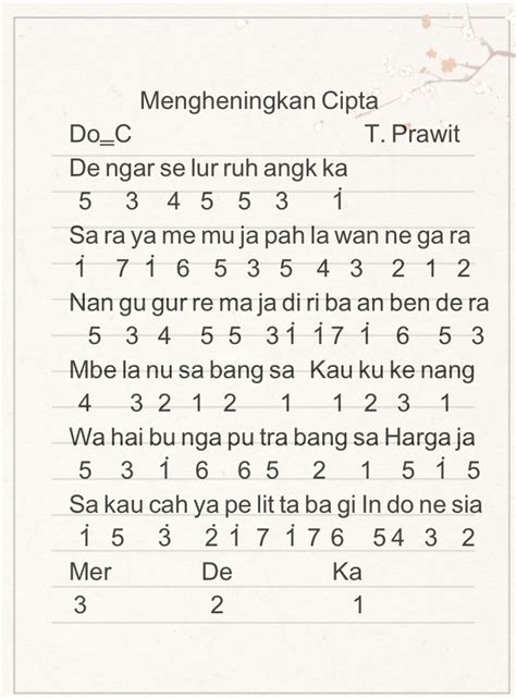 Not Lagu Mengheningkan Cipta Pianika