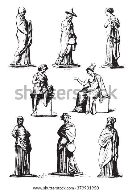 Louvre Museum Greek Terracotta Statues Vintage Stock Vector (Royalty ...