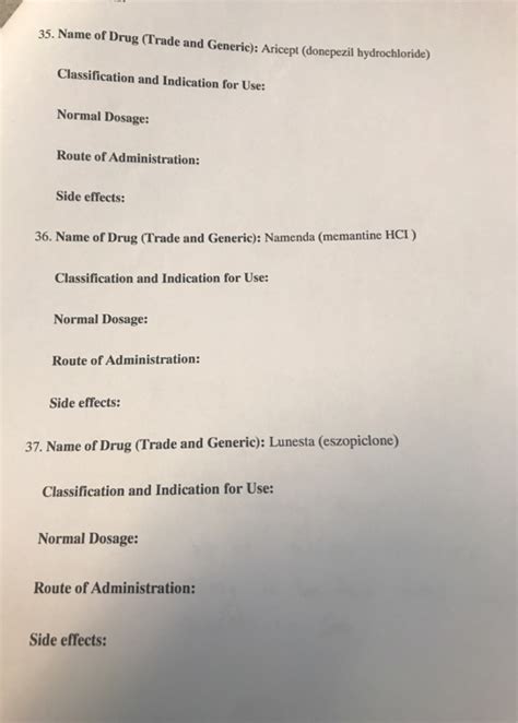 Solved 35. Name of Drug (Trade and Generic): Aricept | Chegg.com