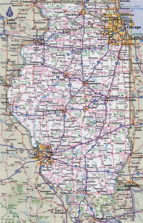 Large detailed roads and highways map of Illinois state with all cities ...