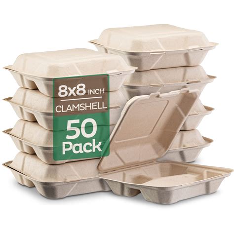 100% Compostable Clamshell Take Out Food Containers [8X8" 3-Compartment ...