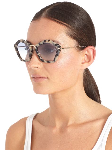 Lyst - Miu Miu Noir Polygonalshaped Sunglasses in Brown