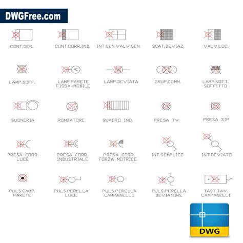 Electrical symbols residential Drawing. Download free in Autocad.