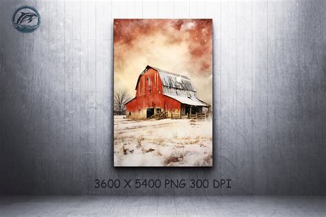 Christmas Barn Wall Art Oil Painting Graphic by Whale Art · Creative ...