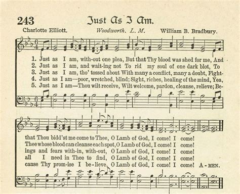 Just As I Am Antique Hymn Page Printable | Gospel song lyrics ...