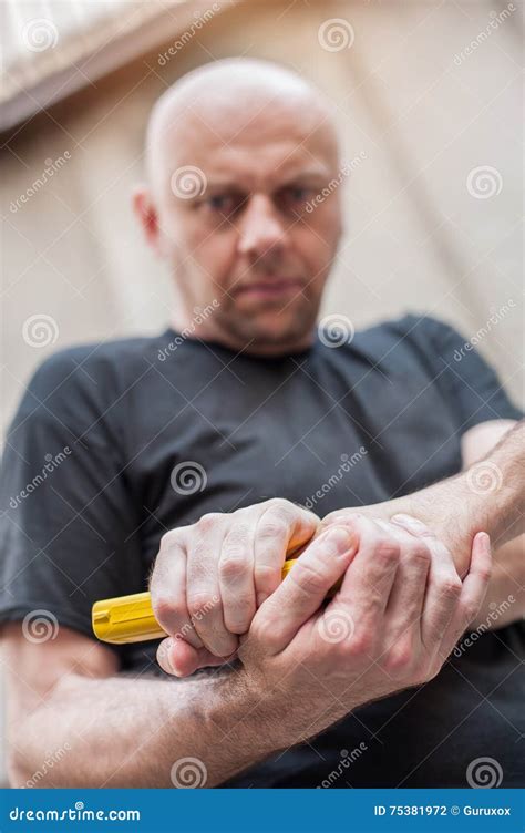 Gun Disarm. Self Defense Techniques Against a Gun Point. Stock Photo ...