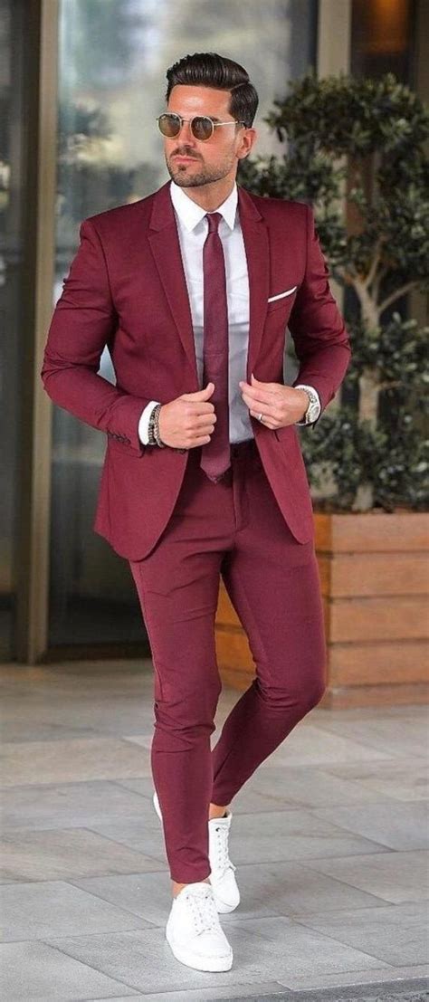 Men Suits Maroon 2 Piece Wedding Groom Wear One Button Body Fit Suits ...