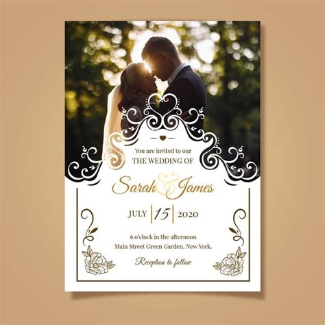 Wedding invitation template with photo F... | Free Vector #Freepik # ...