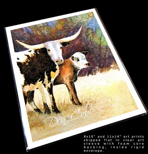 Texas Longhorn Cow Calf Art longhorn Mama Cow Art | Etsy