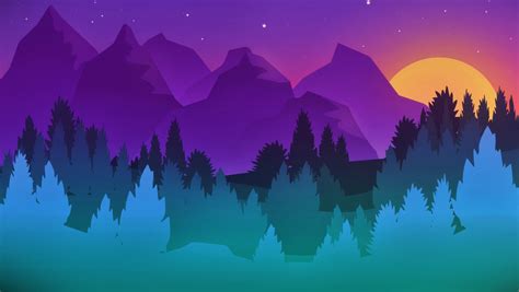 1360x768 Stars Mountains Trees Colorful Minimalist Artwork Laptop HD ...