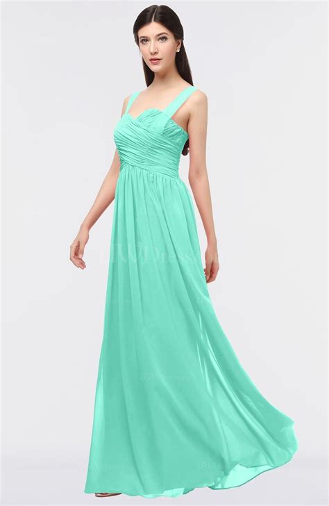 Seafoam Green Glamorous A-line Thick Straps Zip up Ruching Bridesmaid ...