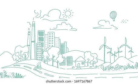 Citi Landscape Drawing Design Vector Doodle Stock Vector (Royalty Free ...