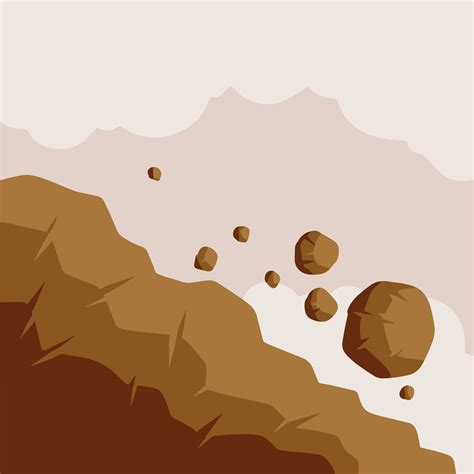 Rock rolls off cliff. Falling boulder. Rockfall and landslide. Brown ...