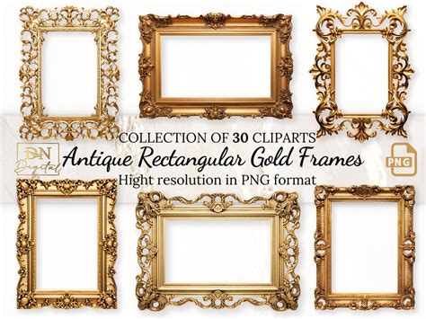 Antique Rectangular Gold Frames Clipart Collection With Free Commercial ...