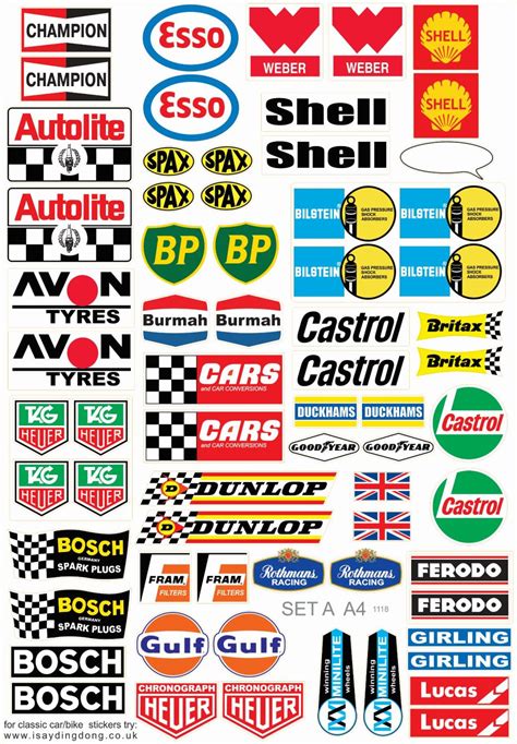 Model Racing Slot Car Sticker Set B. Mainly European & British.