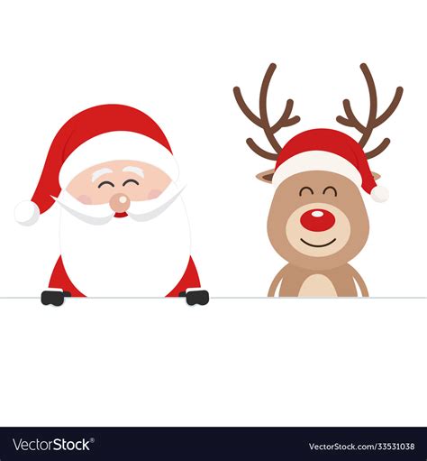 Santa and reindeer cute cartoon behind a blank Vector Image