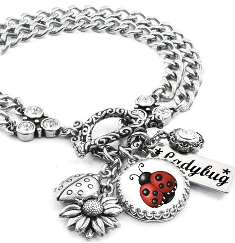 Lucky Ladybug Charm Bracelet Silver Ladybug Jewelry Ladybug | Etsy