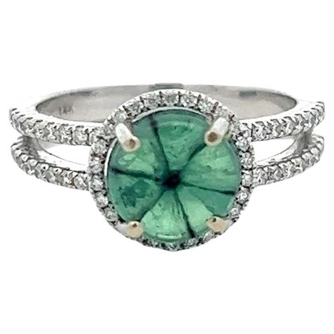 14k Trapiche Emerald Diamond Ring For Sale at 1stDibs